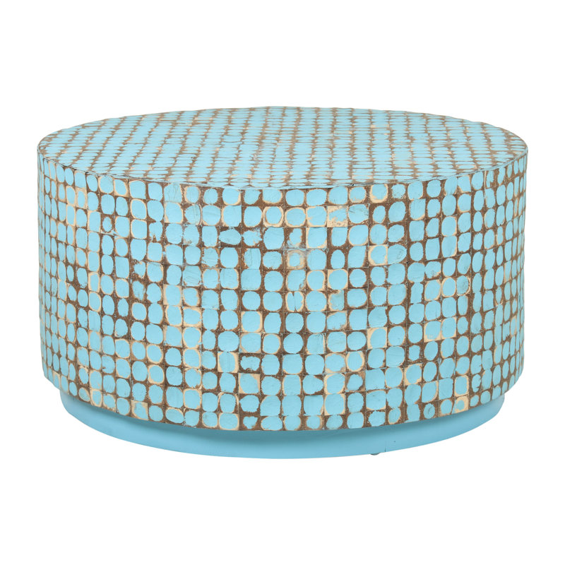 Abeale Round Mosaic Coconut Shell Coffee Table, Blue