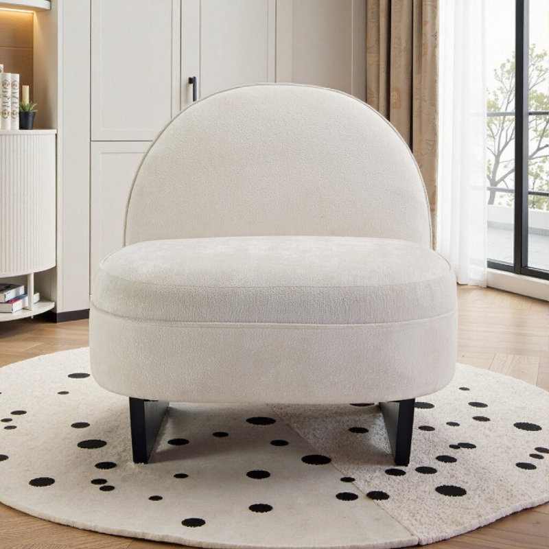Fauteuil d'appoint luxueux en tissu Teddy avec pieds en bois cintré - Méridienne confortable pour la lecture, le salon et la chambre à coucher - Aucun assemblage requis