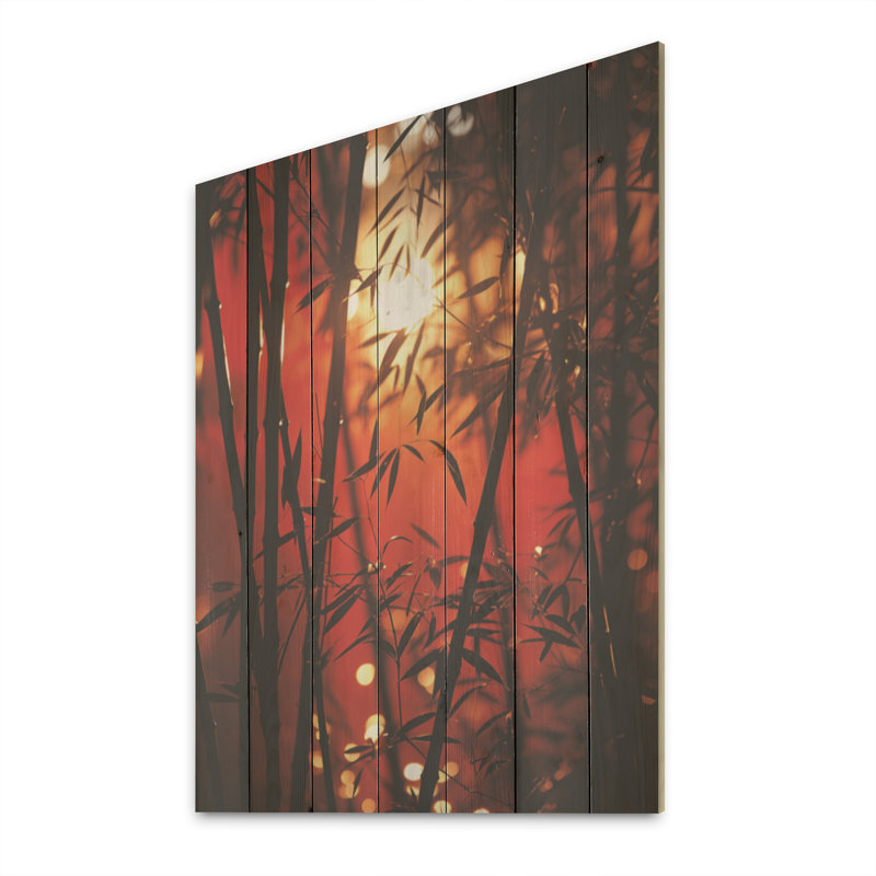 Bambou coucher de soleil - Art mural en bois de bambou sur bois de pin naturel, H 32 po x l 24 po