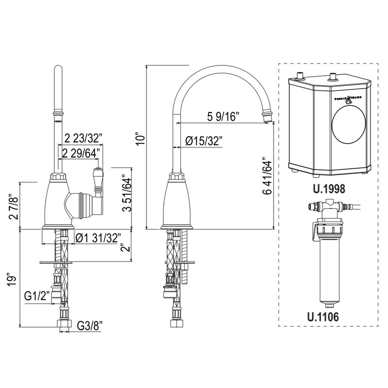 San Julio® Hot Water Dispenser, Polished Nickel, With Tank and Filter Kit