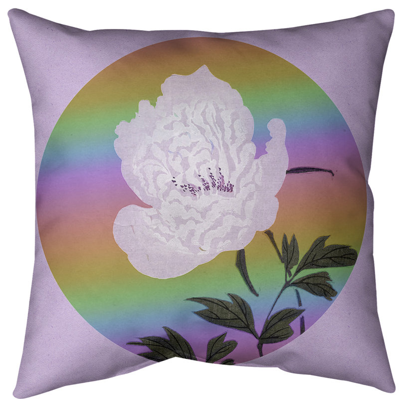 Coussin de peinture à fleur japonaise, 16 po x 1 po, Fleur mauve / arc-en-ciel, Sergé de coton