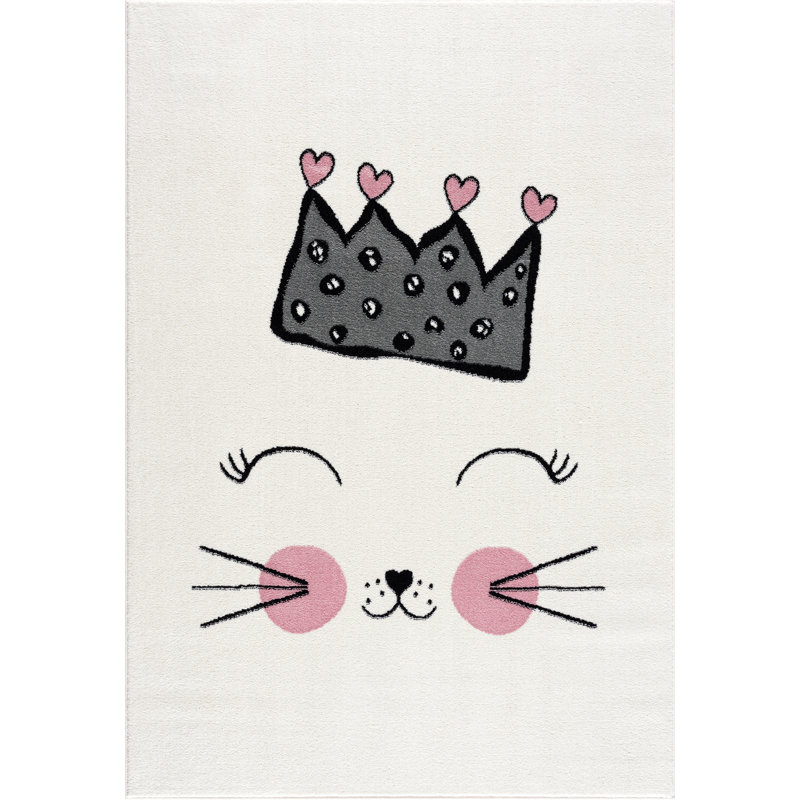 Somona KID120A Contemporary Pink And Yellow Kitten Area Rug, Rectangle 4' x 6'