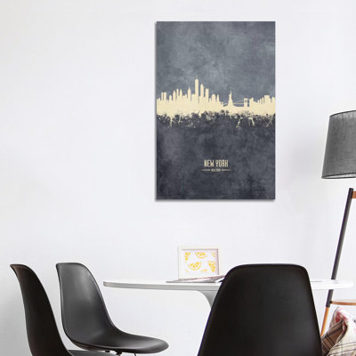 New York New York Skyline Grey by Michael Tompsett - 1 Piece Wrapped Canvas Wall Art