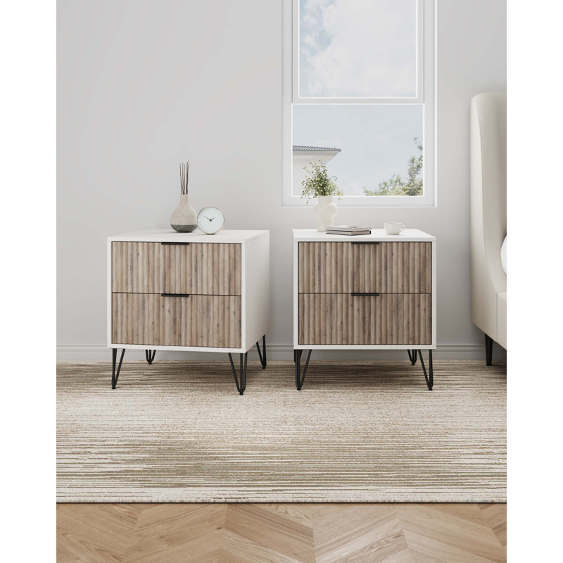 Gafita 20.07'' W Nightstand, White/Rustic Gray, Set of 2