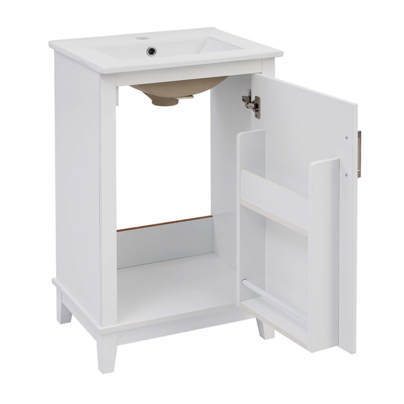 Petit meuble-lavabo moderne de 20 pouces avec lavabo en céramique, Blanc
