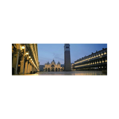 Cathedral Lit Up At Dusk, St. Mark's Cathedral, St. Mark's Square - Wrapped Canvas Panoramic Print