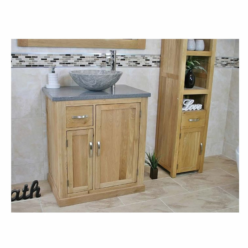 Delavan 750mm Single Bathroom Vanity with Vessel Stone Basin, Grey