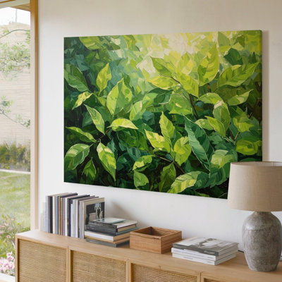 A Digital Painting Of Dense Green Foliage Composed Of Various Shades Of Leaf Green Lime Canvas Wall Art Premium Quality Ready To Hang