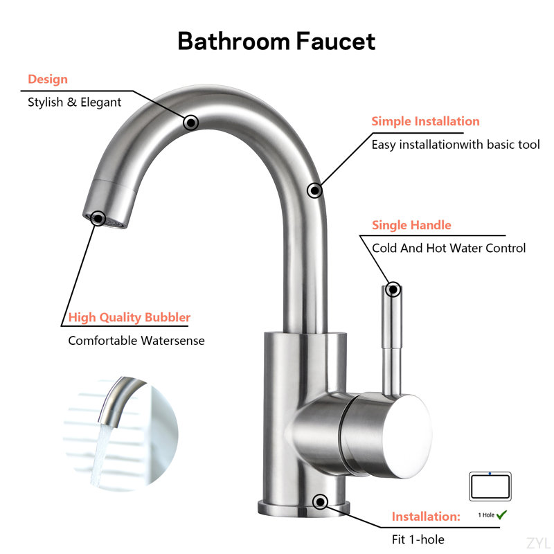 Bathroom Faucet Single Hole Single Handle, Brushed Nickel