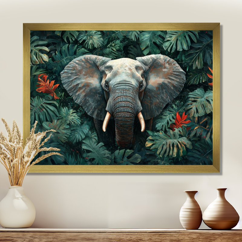 Portrait d'éléphant dans la jungle - éléphant, art mural, Reproduction encadrée d'une seule photo, H 30 po x l 40 po, Doré