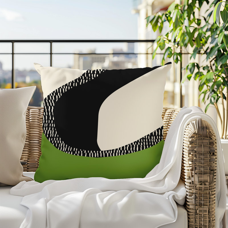 Coussin carré intérieur / extérieur pia, H 19 po x l 19 po, Chartreuse / noir / blanc cassé