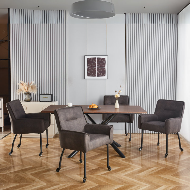 Ensemble de 4 fauteuils rembourrés avec roulettes Anya, 4, Gris
