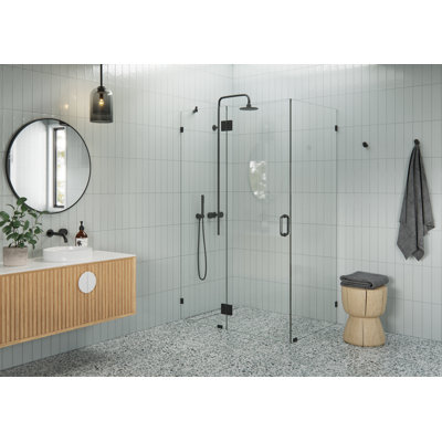 Halo 50 in. x 32 in. x 78 in. 90-degree Fully Frameless Glass Hinged Shower Enclosure