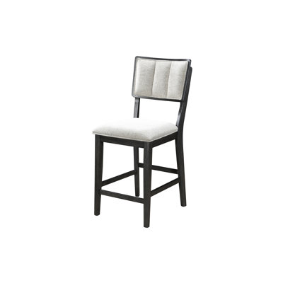 Chaises de comptoir 2 pièces noires / grises en tissu avec revêtement en bois et hauteur