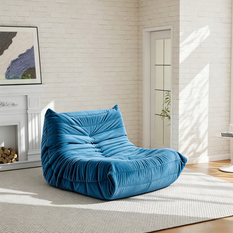Fauteuil à billes sans accoudoirs Boneless Lazy, 35.4" x 37.8" x 27.5", Velours bleu