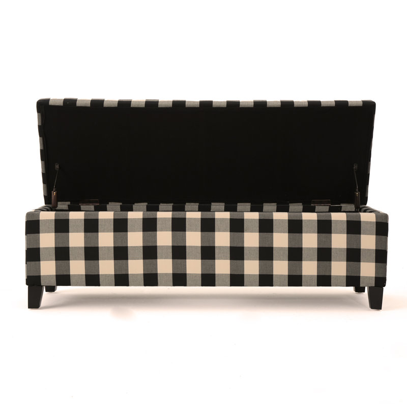 Schmit Fabric Upholstered Storage Bench, Black Checkered, 16.25" H x 51.25" W x 17.50" D