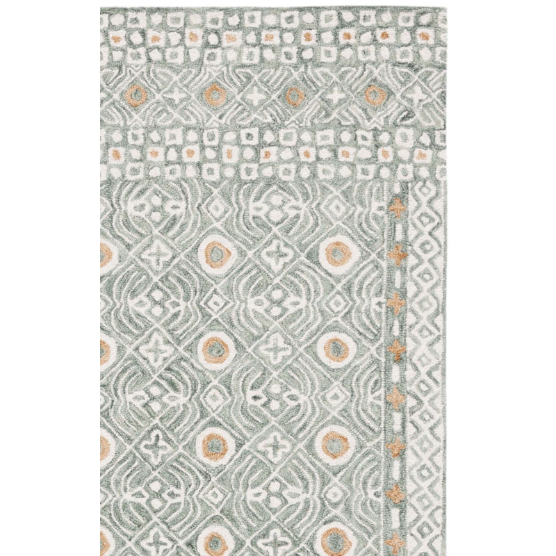 Tapis vert / ivoire en laine / coton touffeté à la main Montario, Carré 5 pi