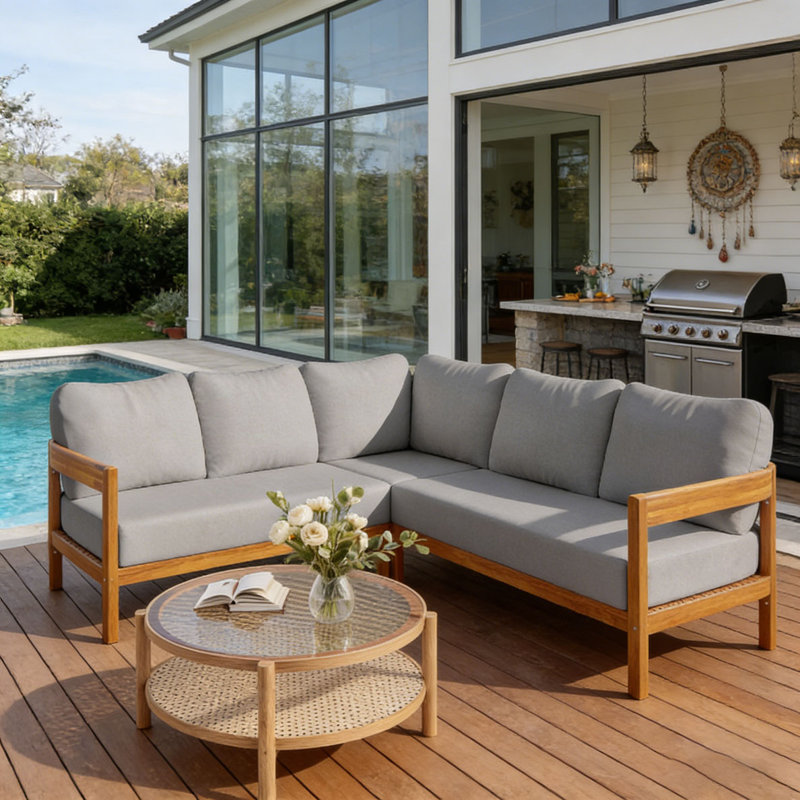 Outdoor Patio Conversation Furniture Set With 6 soft seat cushions and Backpack, Gris