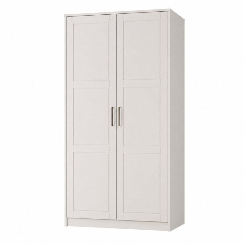 Armoire-penderie 100% bois massif à 2 portes, armoire de rangement autoportante pour chambre à coucher avec tringle et tablettes réglables