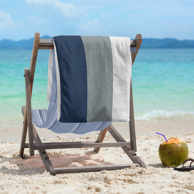 Beach Towel, Silver/Off White/Navy