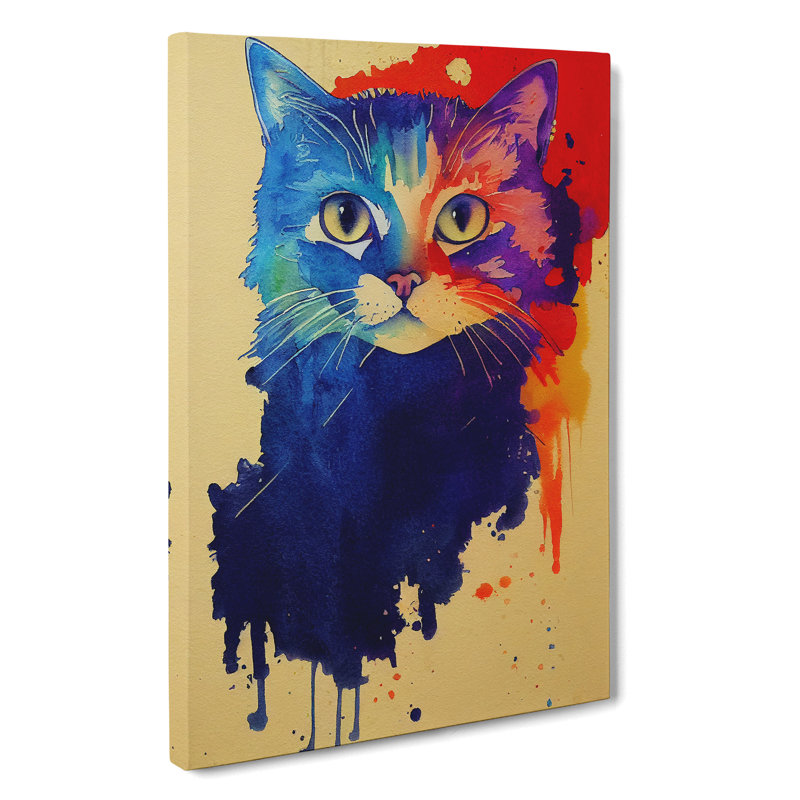 Cat In Paint No.2 - Wrapped Canvas Print, 60cm H x 40cm W x 3cm D