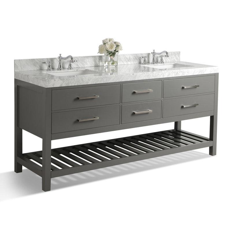 Carrie 72'' Double Bathroom Vanity with Carrara Marble Top, Sapphire Gray | Brushed Nickel