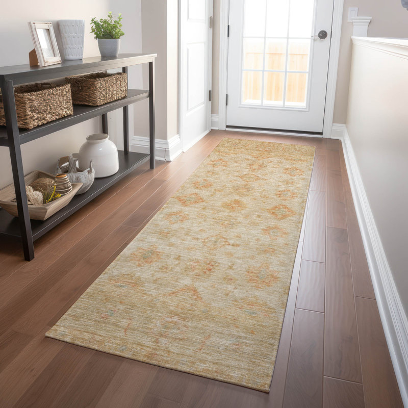 Tapis beige intérieur / extérieur lavable à la machine Claudian ACN1643, Tapis de couloir 2 pi 3 po x 7 pi 6 po