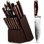 Ensemble de 15 couteaux de cuisine en acier inoxydable à haute teneur en carbone avec bloc en bois, couteaux de chef auto-affûtants, couteaux à steak et martelé