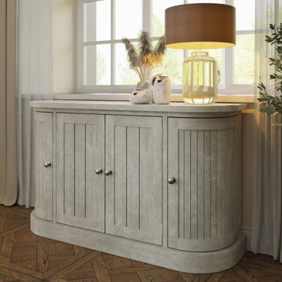 Alivia 4 Door Sideboard Curved End 153cm  - Distressed Reclaimed Limewashed Pine