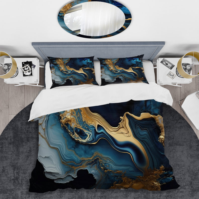 Abstract Geode Marble Blue III - Ensemble de housse de couette moderne - Microfibre de polyester