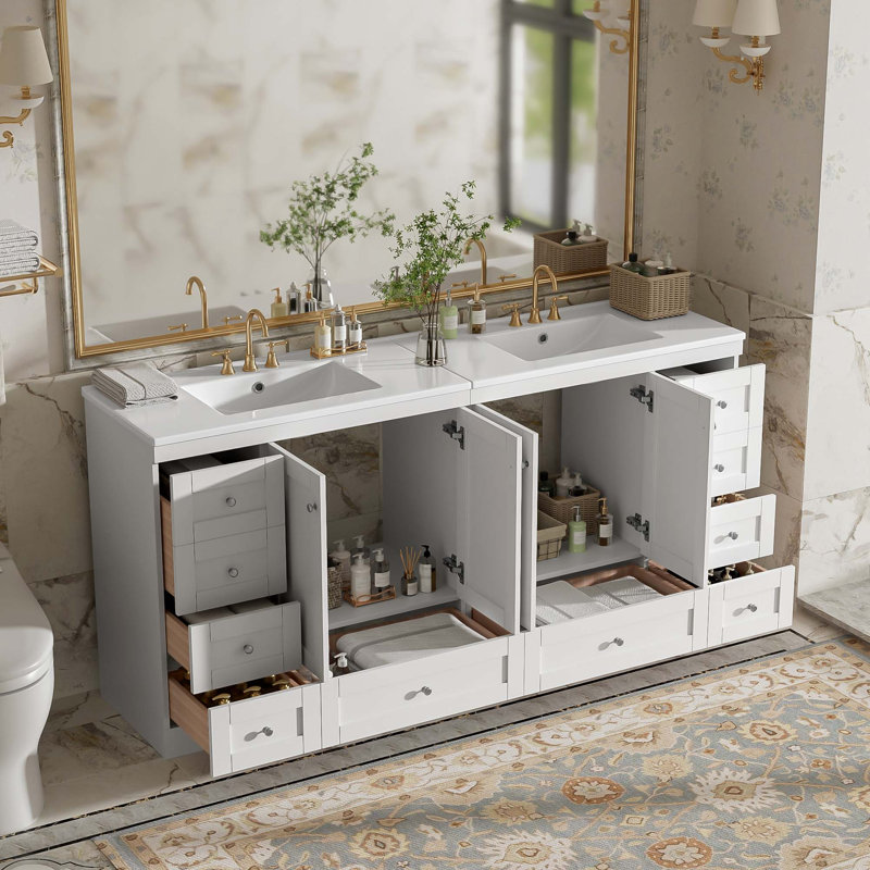 Meuble-lavabo moderne avec lavabo en céramique et rangement à fermeture en douceur
