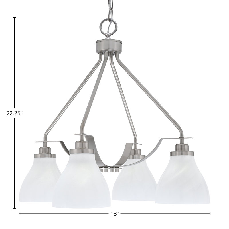 Lustre 4 lumières Odyssey Downlight illustré avec verre de 6,25 po, Marbre blanc, Nickel brossé