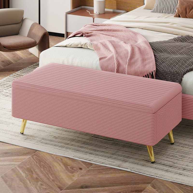 Repose-pieds moderne en velours côtelé avec pieds en métal, Pink