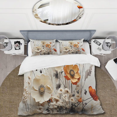 Bohemian Earthly Floral Collage II - Abstract Boho Duvet Cover Set - Microfiber Polyester
