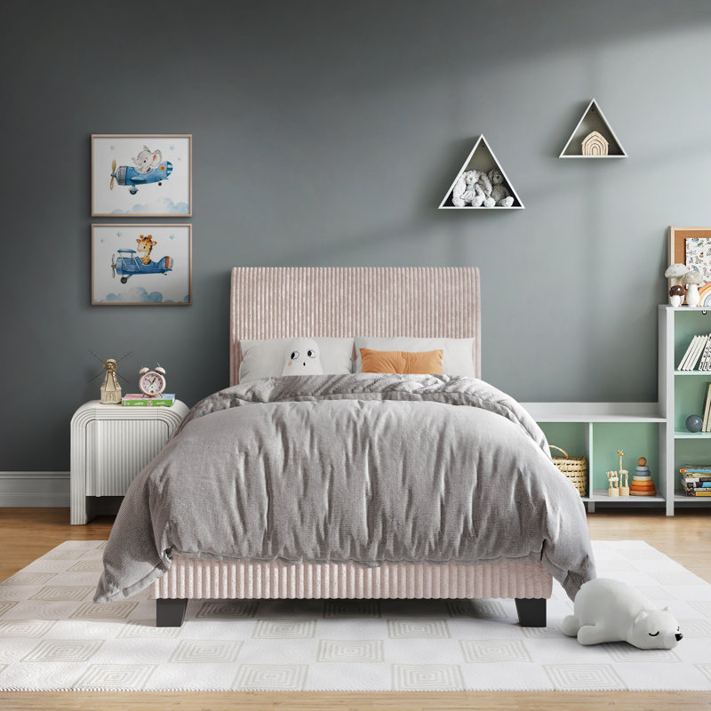 Pravesh Corduroy Upholstered Bed, Twin, Light Pink
