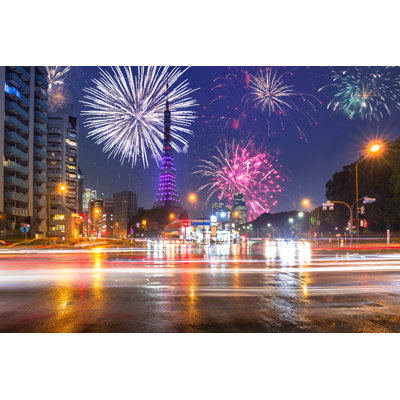 Firework Display In Tokyo by Patryk_Kosmider - Wrapped Canvas Print