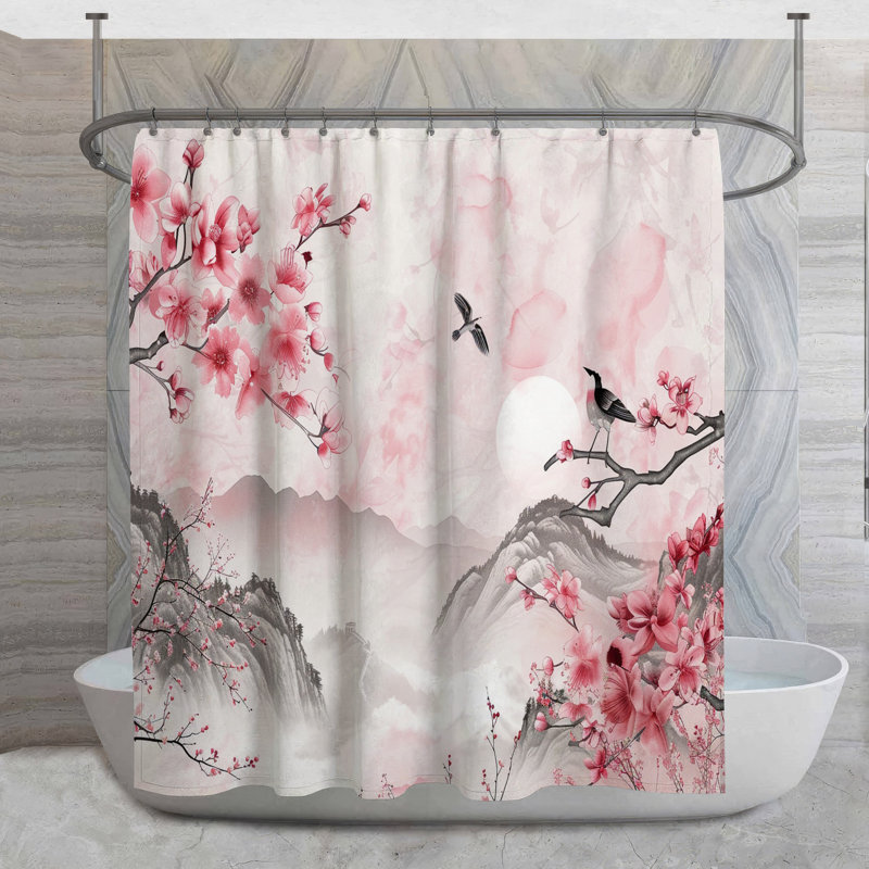 Rideau de douche Cherry Blossom - Décor de salle de bain Scenic, H 73 po x l 70 po