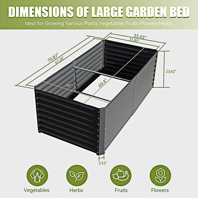 Outdoor Planter Garden Boxes Raised Garden Bed, Gray, 23.63" H x 70.88" W x 35.44" D