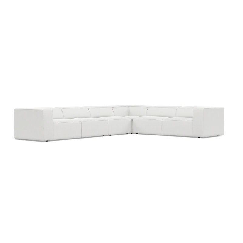 Bliss Sectional, White Polyester Blend, 28" H x 160.5" W x 123.5" D