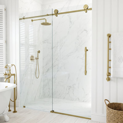 Elan Hart 68-72" W x 76" H Sliding Frameless Shower Door with 3/8" Clear Glass