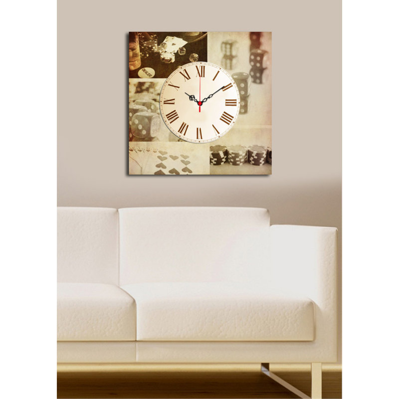 Horloge murale 17,7 po x 17,7 po Elegant Toile 100% suède avec cadre 100% bois (épaisseur: 1,2 po) | Décoration élégante pour le salon et le bureau, design intemporel et art fonctionnel