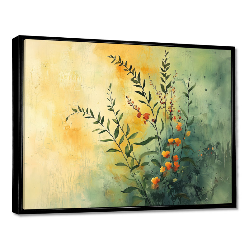 Herbes au soleil de l'été III - Herbes, art mural, H 16 po x l 32 po, Floater Framed, Noir, noir, noir, noir
