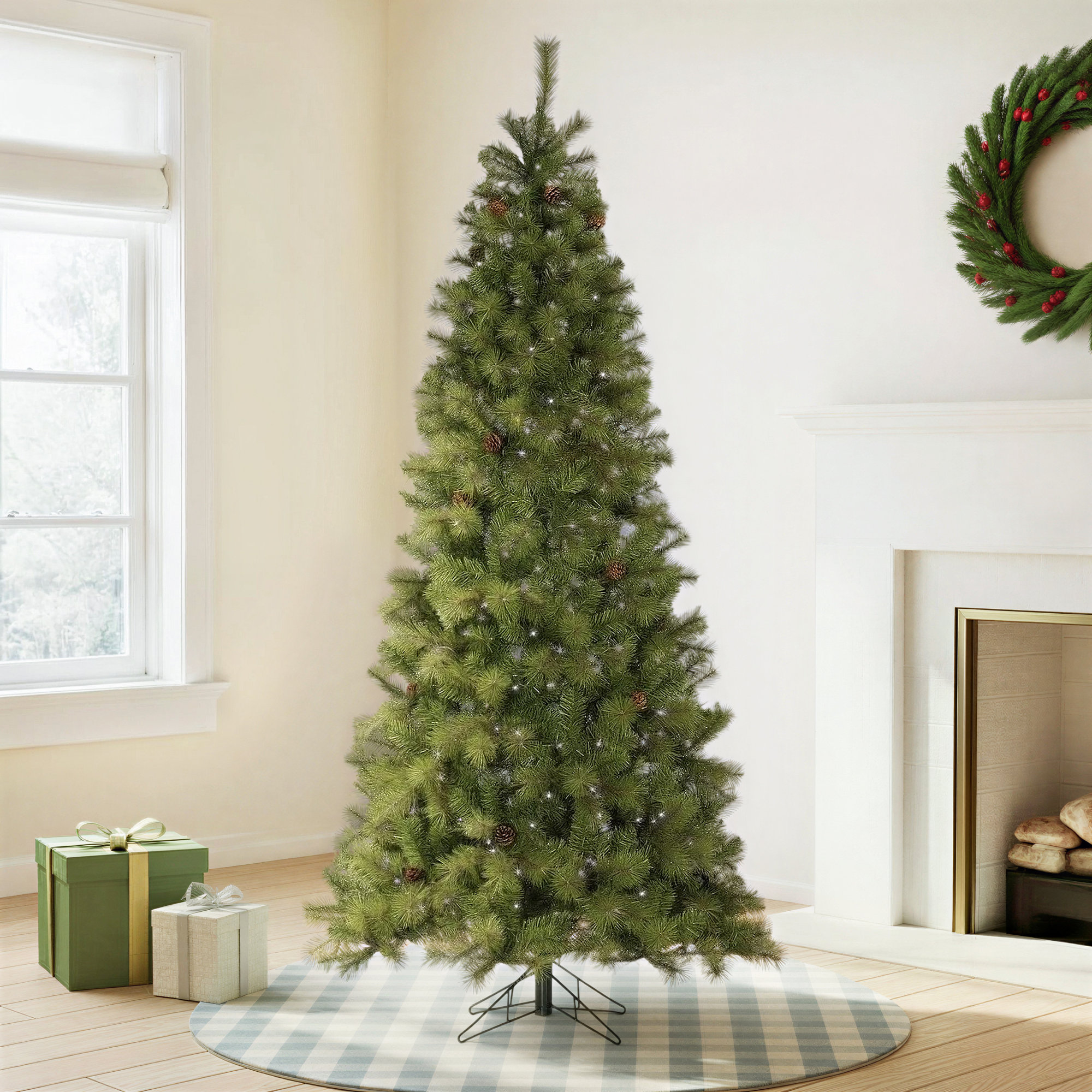Lighted Artificial Pine Christmas Tree, 7.5' H