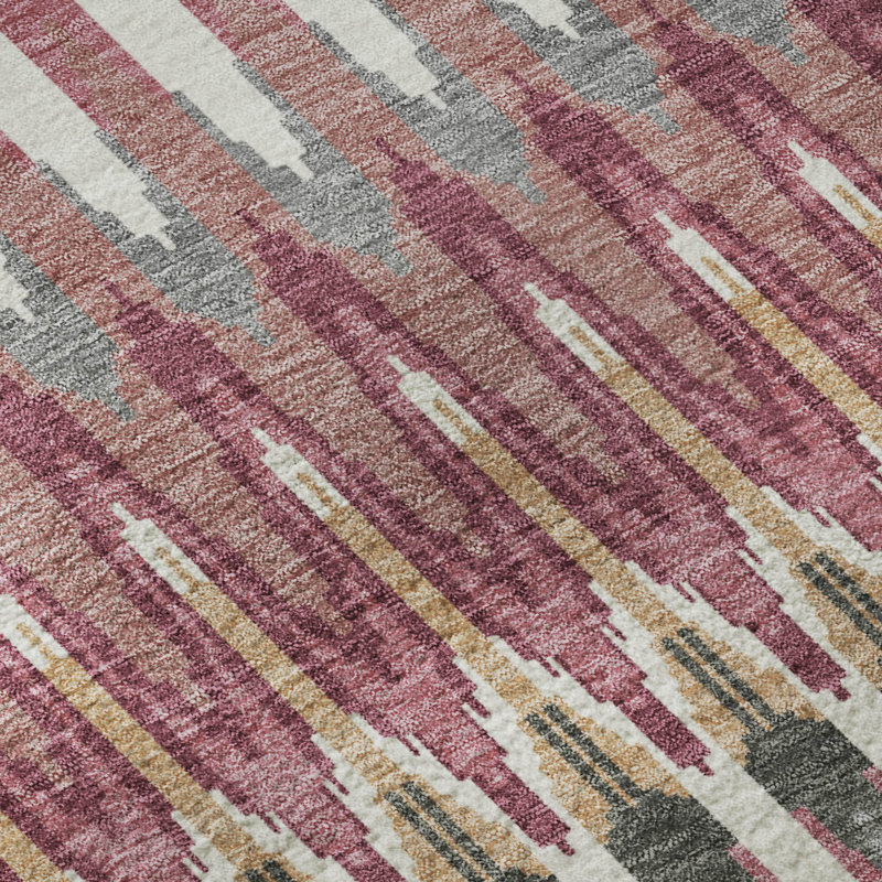 Premium Machine Washable Prisco Mauve Rug, Rectangle 2'6" x 3'10"