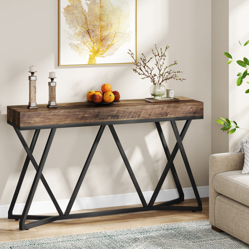 Console de couloir simple en bois 55,11 "Warnack, Retro Brown, Noir, noir, noir, noir