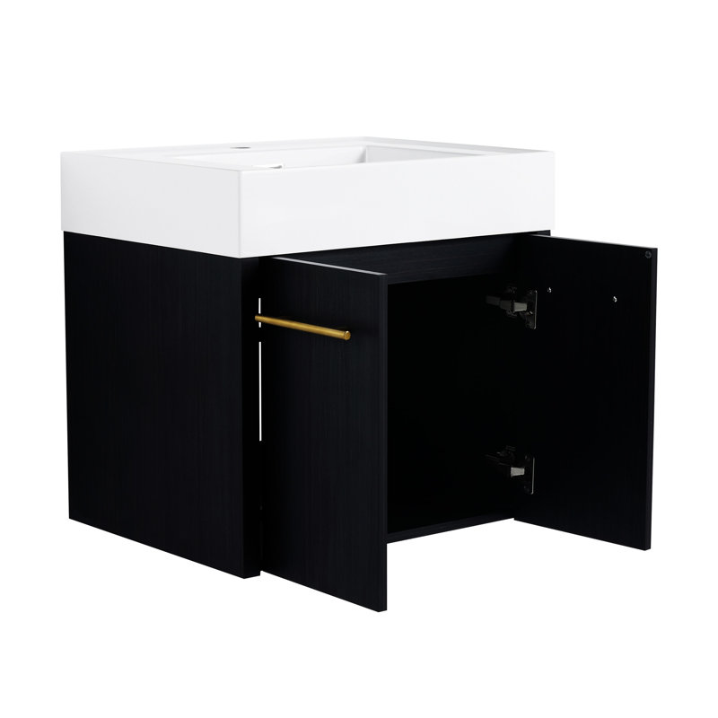 Meuble-lavabo mural 24 po avec lavabo, lavabo en résine à rebords épais Rayley, ensemble KD