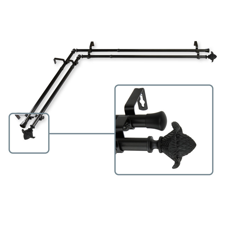 Ensemble de tringle à rideaux double et quincaillerie pour fenêtre d’angle Altheimer, H 28 po x l 48 po, Noir
