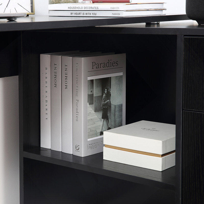 Bureau d'ordinateur en L, bureau d'angle rotatif à 180 ° avec tablettes de rangement