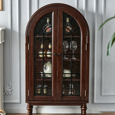 Armoire à vin 31,50 "en bois de noyer brun rétro avec porte en verre massif