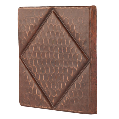 4" x 4" Hammered Copper Tile with Diamond Design - Quantity 4